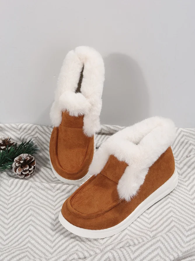 Simple Winter Plain Faux Suede Cotton-Padded Boots