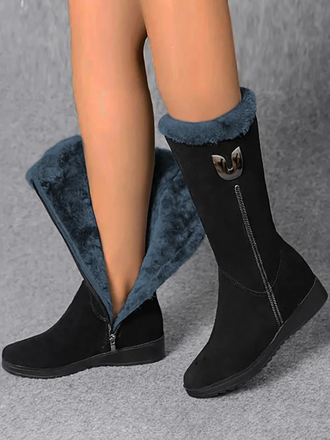 Vintage Soft Faux Suede Warm Plush Zip-Up Boots