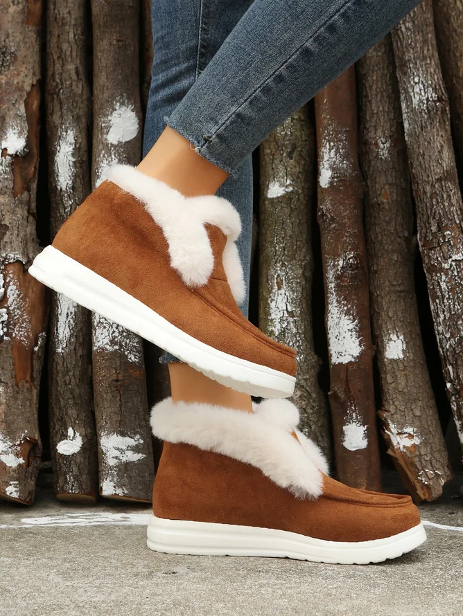 Simple Winter Plain Faux Suede Cotton-Padded Boots