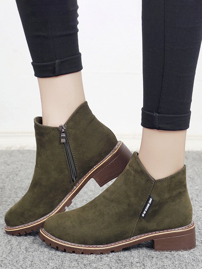 British Style Round Toe Comfortable Zip Low Heel Booties