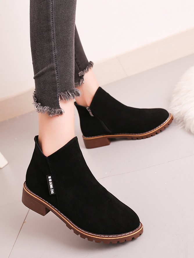 British Style Round Toe Comfortable Zip Low Heel Booties