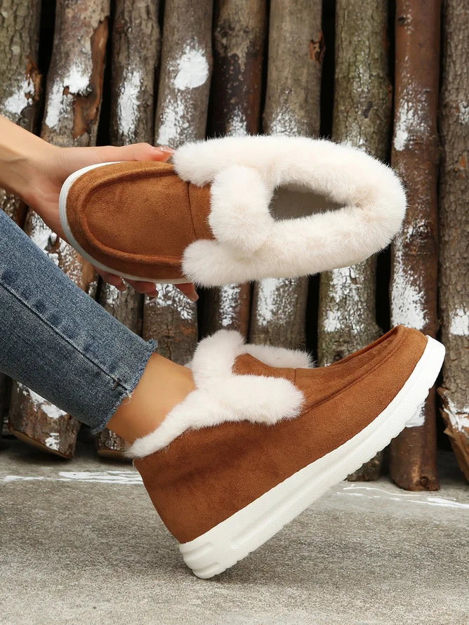 Simple Winter Plain Faux Suede Cotton-Padded Boots