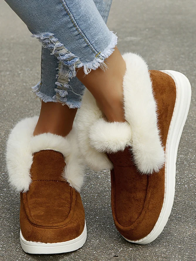 Simple Winter Plain Faux Suede Cotton-Padded Boots