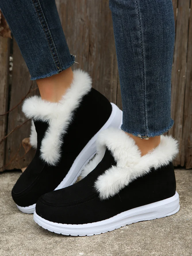 Simple Winter Plain Faux Suede Cotton-Padded Boots