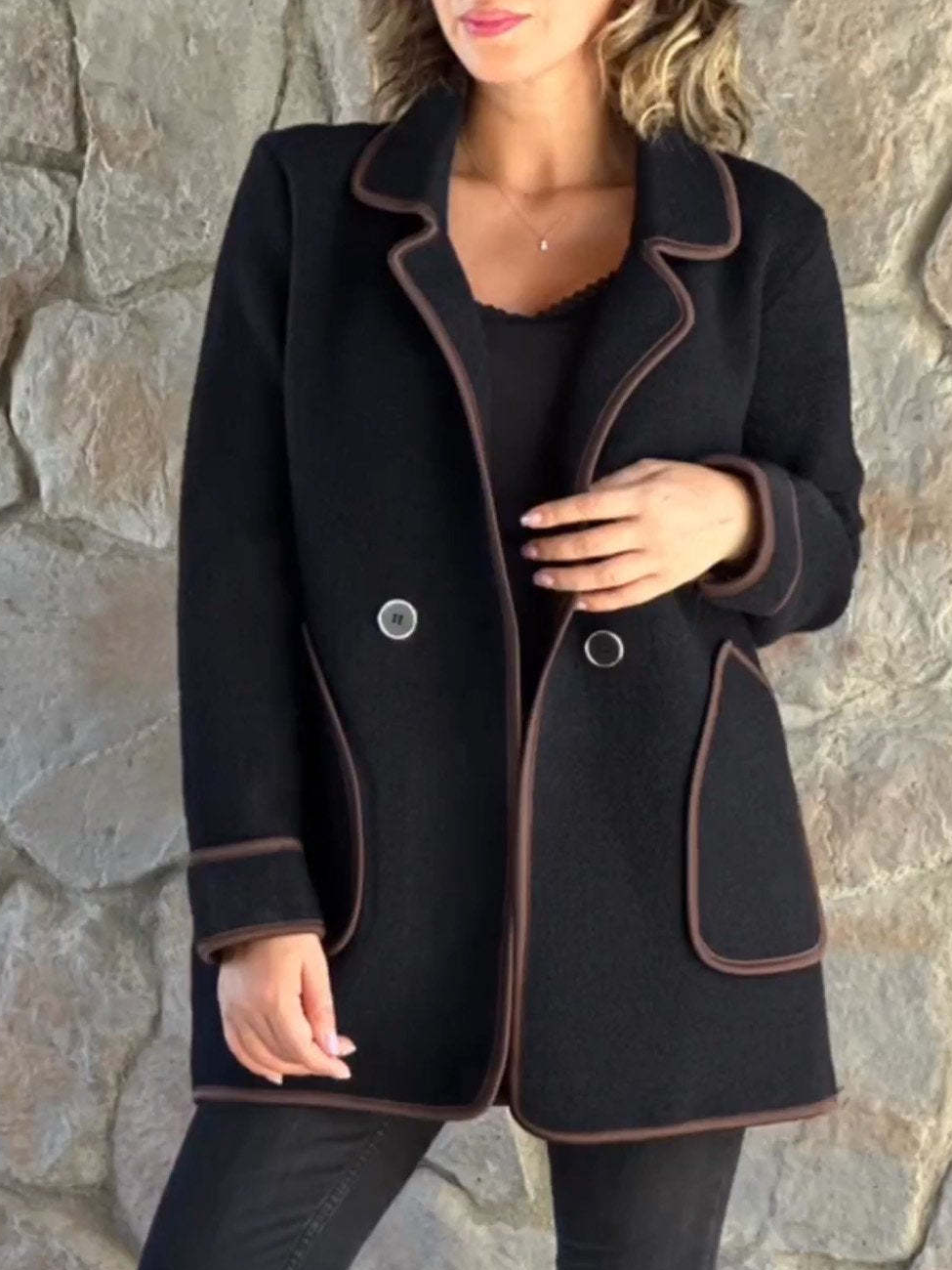 Loose Plain Casual Shawl Collar Coat