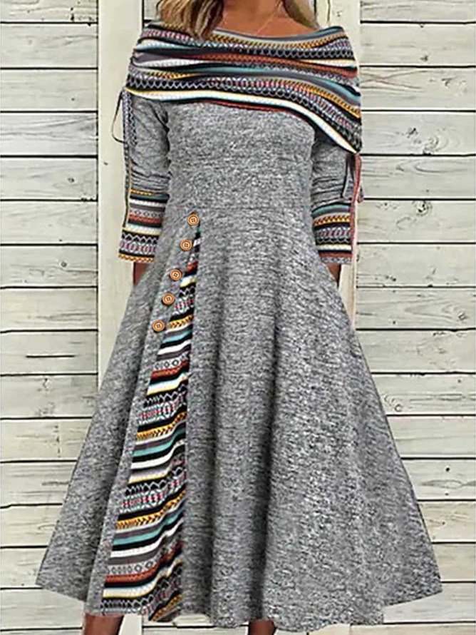 Ethnic Casual Long sleeve Loose Dress