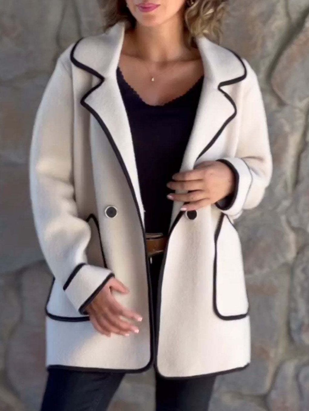 Loose Plain Casual Shawl Collar Coat