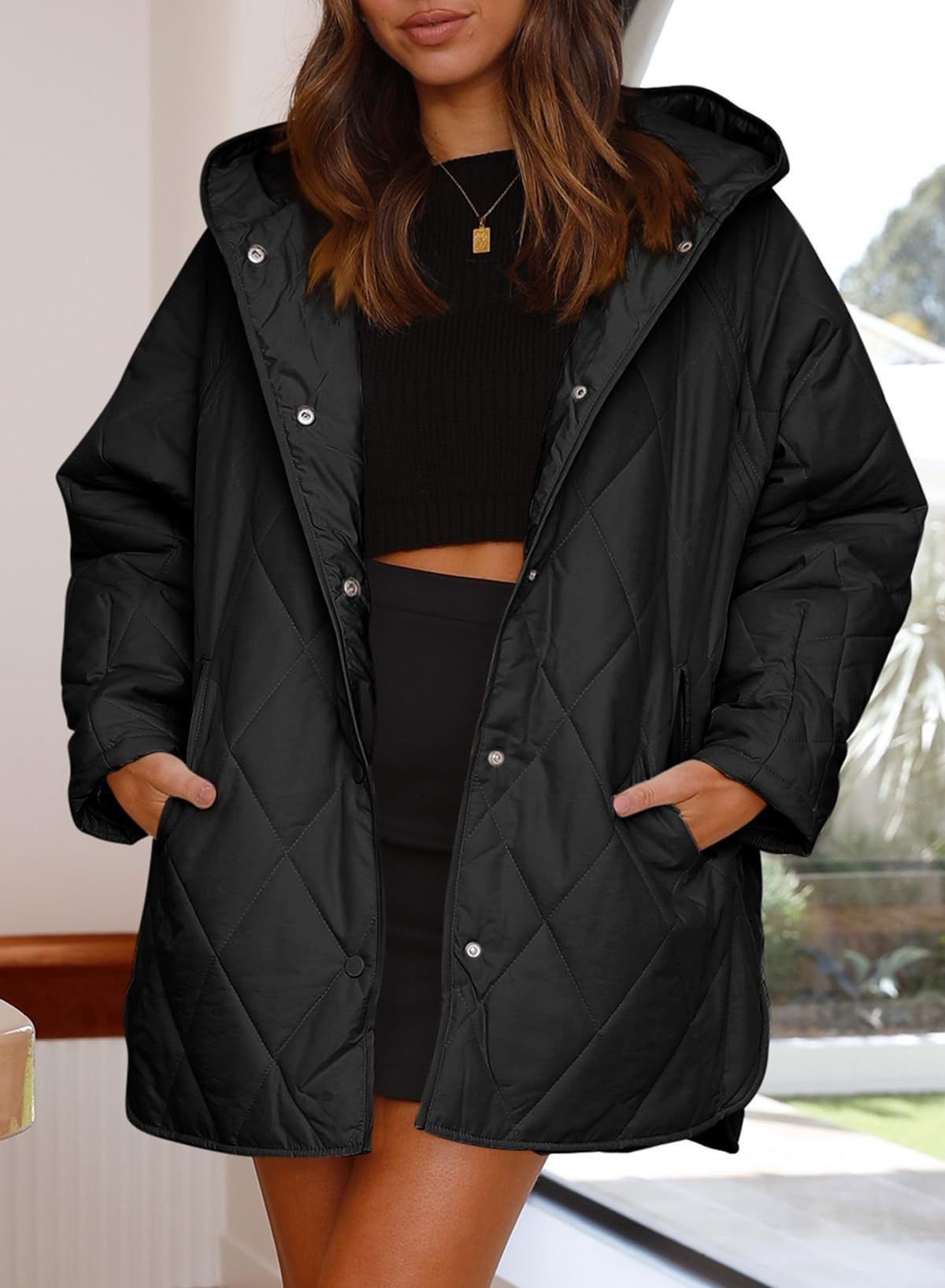 Hoodie Plain Casual Loose Padded Jacket