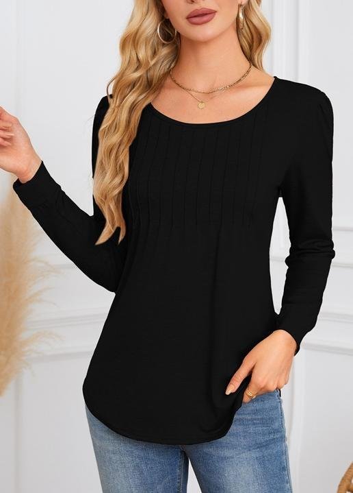 Women Plain Crew Neck Casual Long Sleeve T-shirt