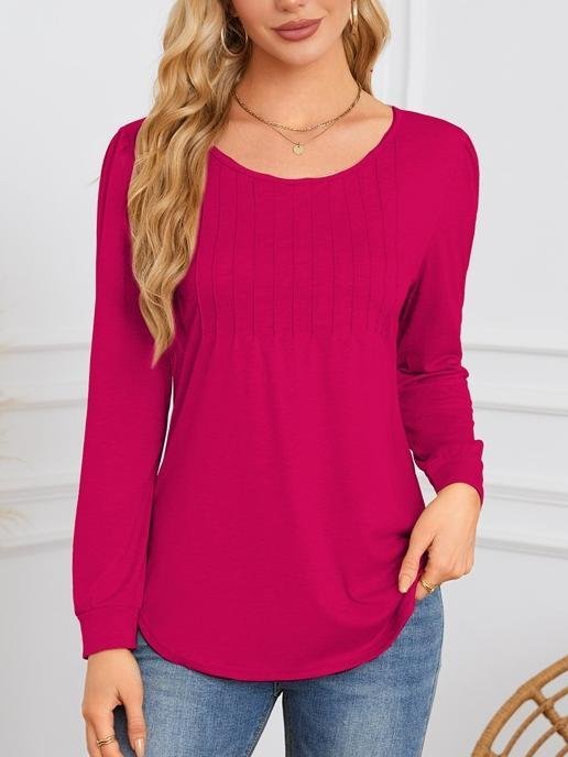 Women Plain Crew Neck Casual Long Sleeve T-shirt