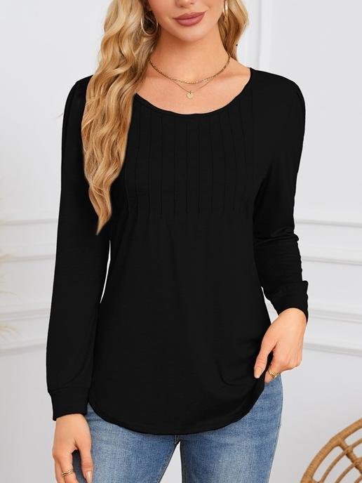 Women Plain Crew Neck Casual Long Sleeve T-shirt