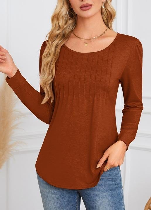 Women Plain Crew Neck Casual Long Sleeve T-shirt