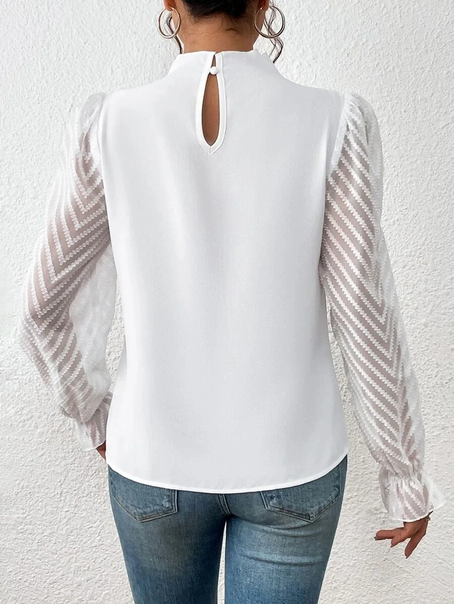 Women Plain Mock Neck Casual Long Sleeve T-shirt