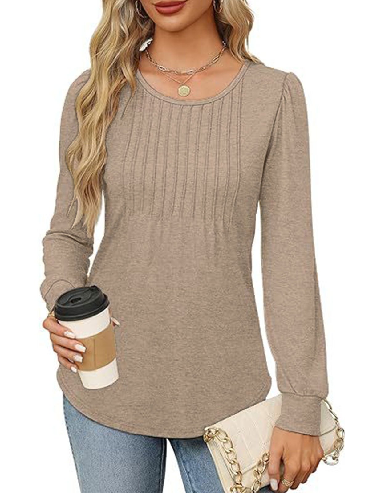 Women Plain Crew Neck Casual Long Sleeve T-shirt