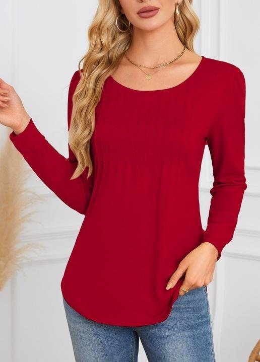 Women Plain Crew Neck Casual Long Sleeve T-shirt