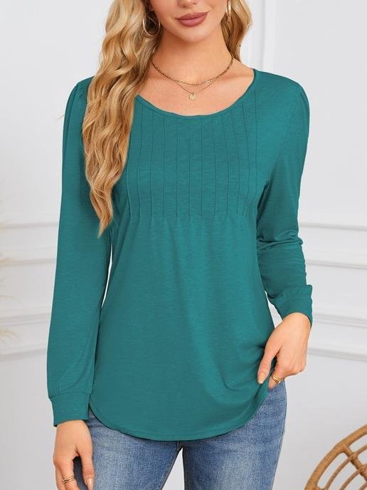 Women Plain Crew Neck Casual Long Sleeve T-shirt