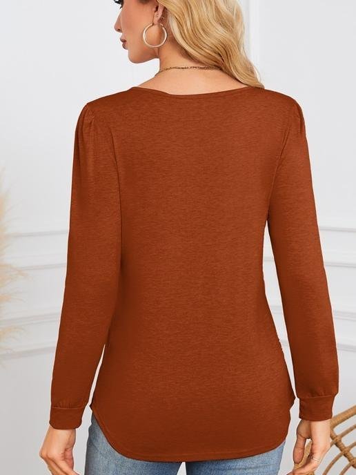 Women Plain Crew Neck Casual Long Sleeve T-shirt