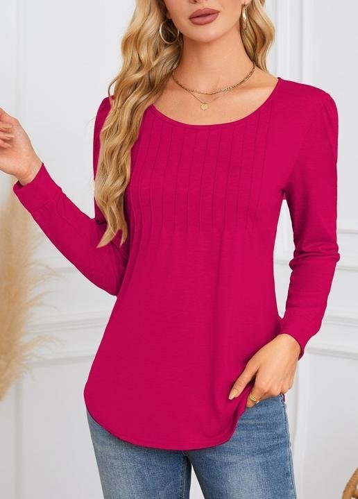 Women Plain Crew Neck Casual Long Sleeve T-shirt