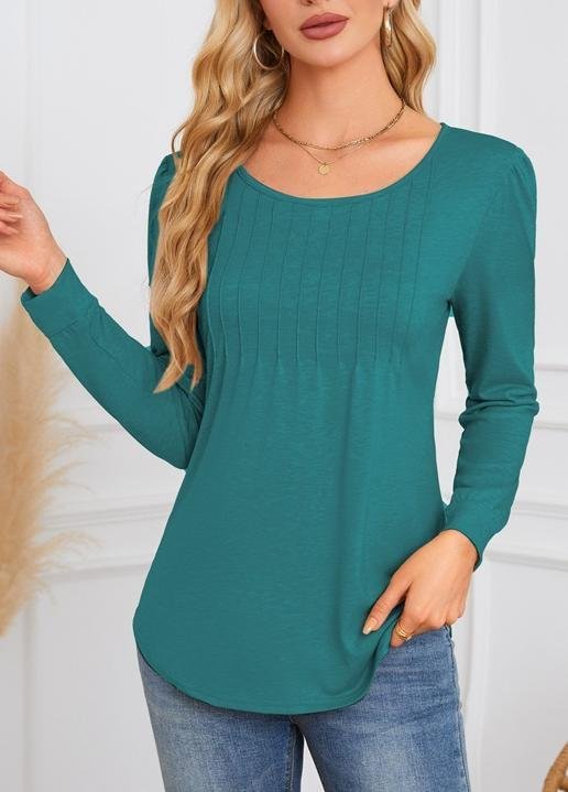 Women Plain Crew Neck Casual Long Sleeve T-shirt