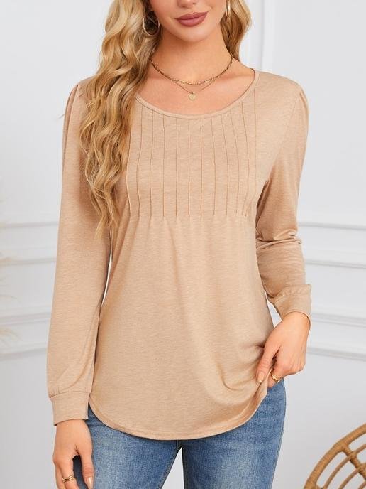 Women Plain Crew Neck Casual Long Sleeve T-shirt