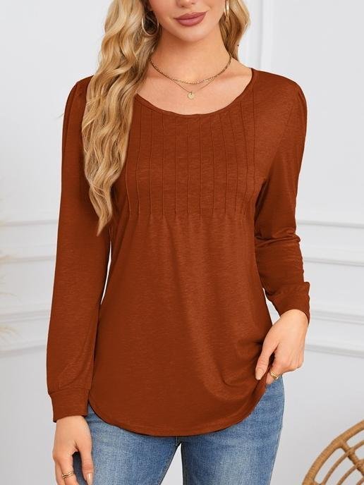 Women Plain Crew Neck Casual Long Sleeve T-shirt