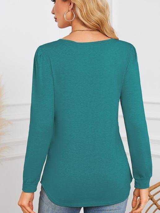 Women Plain Crew Neck Casual Long Sleeve T-shirt