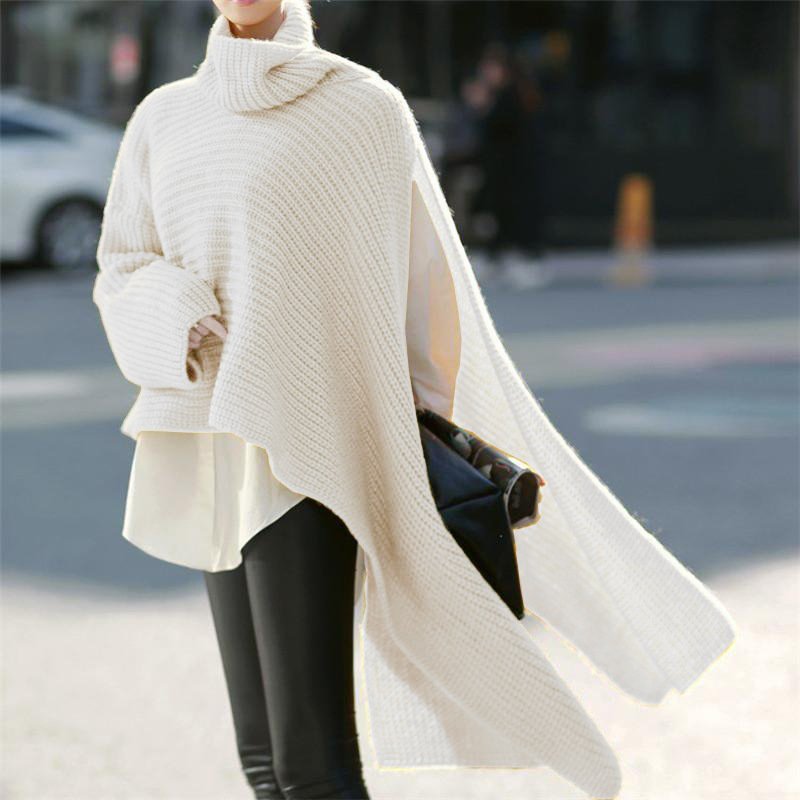 Plain Loose Casual Yarn/Wool Yarn Sweater