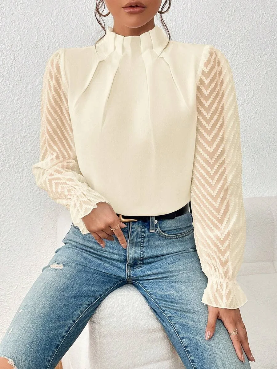 Women Plain Mock Neck Casual Long Sleeve T-shirt