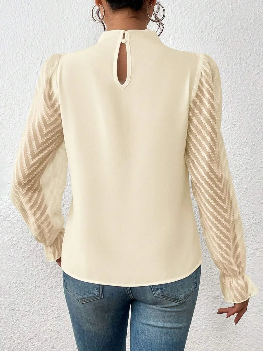 Women Plain Mock Neck Casual Long Sleeve T-shirt