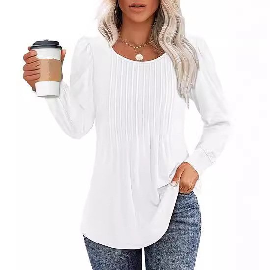 Women Plain Crew Neck Casual Long Sleeve T-shirt