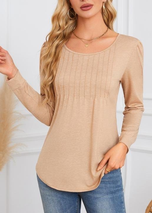 Women Plain Crew Neck Casual Long Sleeve T-shirt