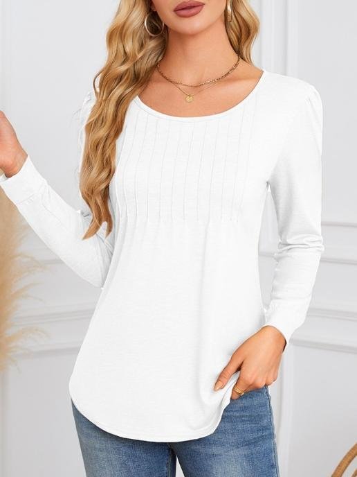 Women Plain Crew Neck Casual Long Sleeve T-shirt