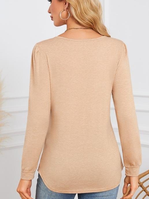 Women Plain Crew Neck Casual Long Sleeve T-shirt