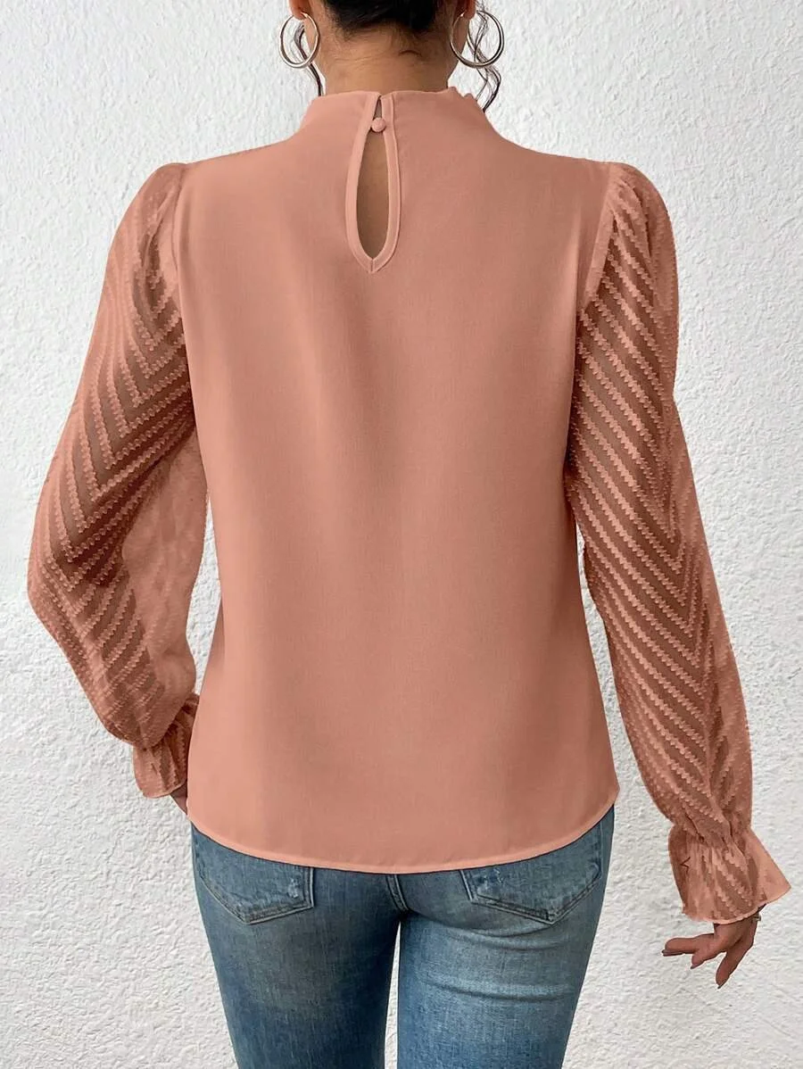 Women Plain Mock Neck Casual Long Sleeve T-shirt