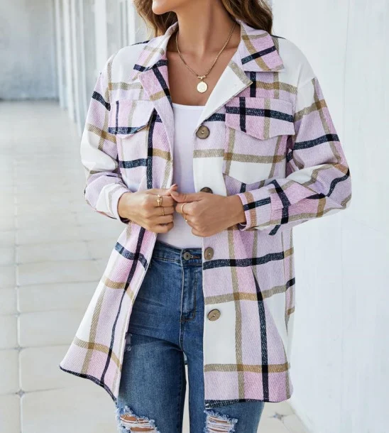 Shirt Collar Loose Plaid Casual Jacket