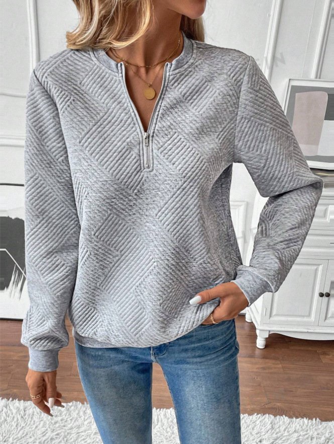 Loose Notched Casual Sweatshirt