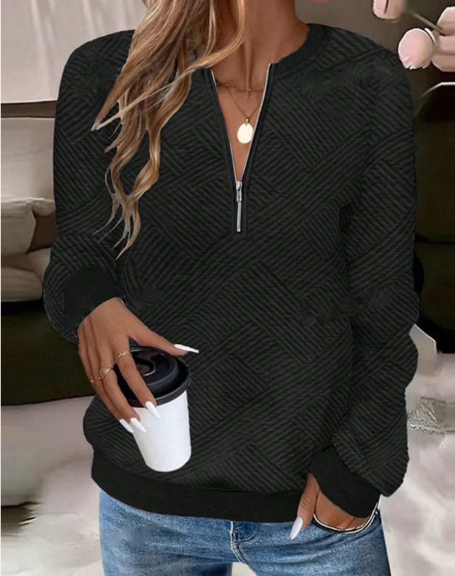 Loose Notched Casual Sweatshirt