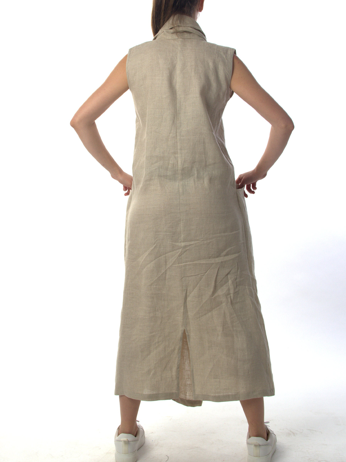 Cross Neck Linen Cotton And Linen Dress With No