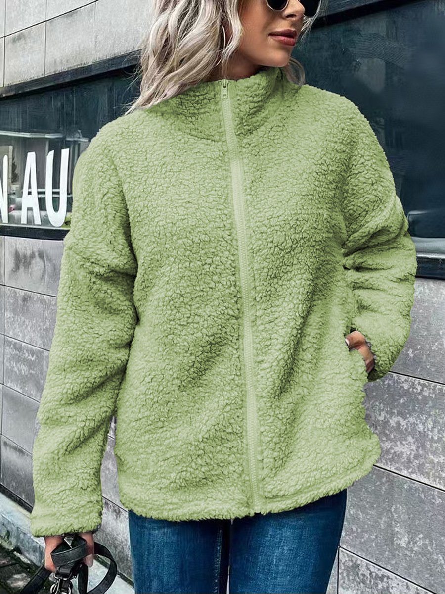 Casual Plain Others Fluff/Granular Fleece Fabric Jacket