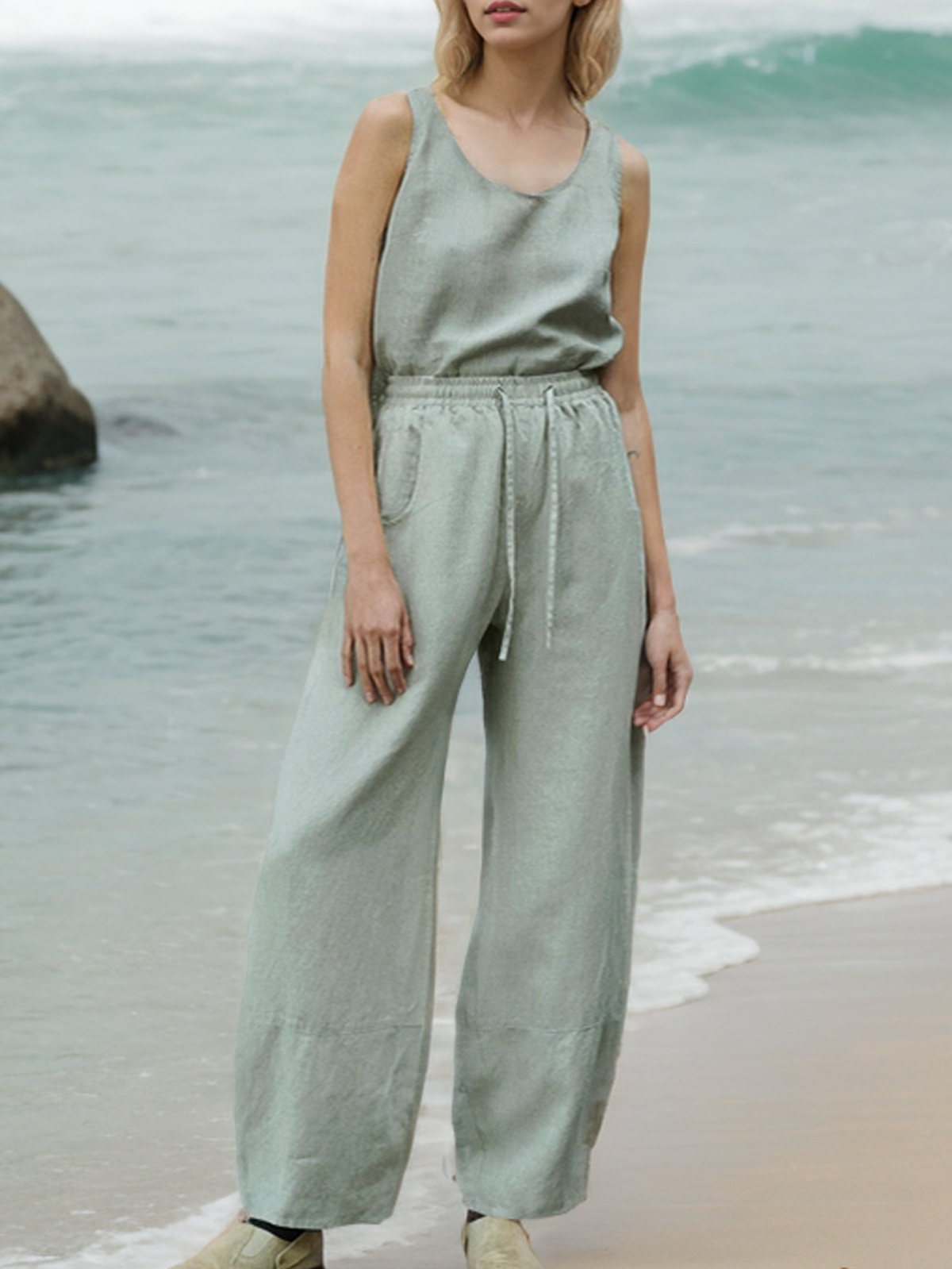 Loose Linen Plain Cotton And Linen Pants