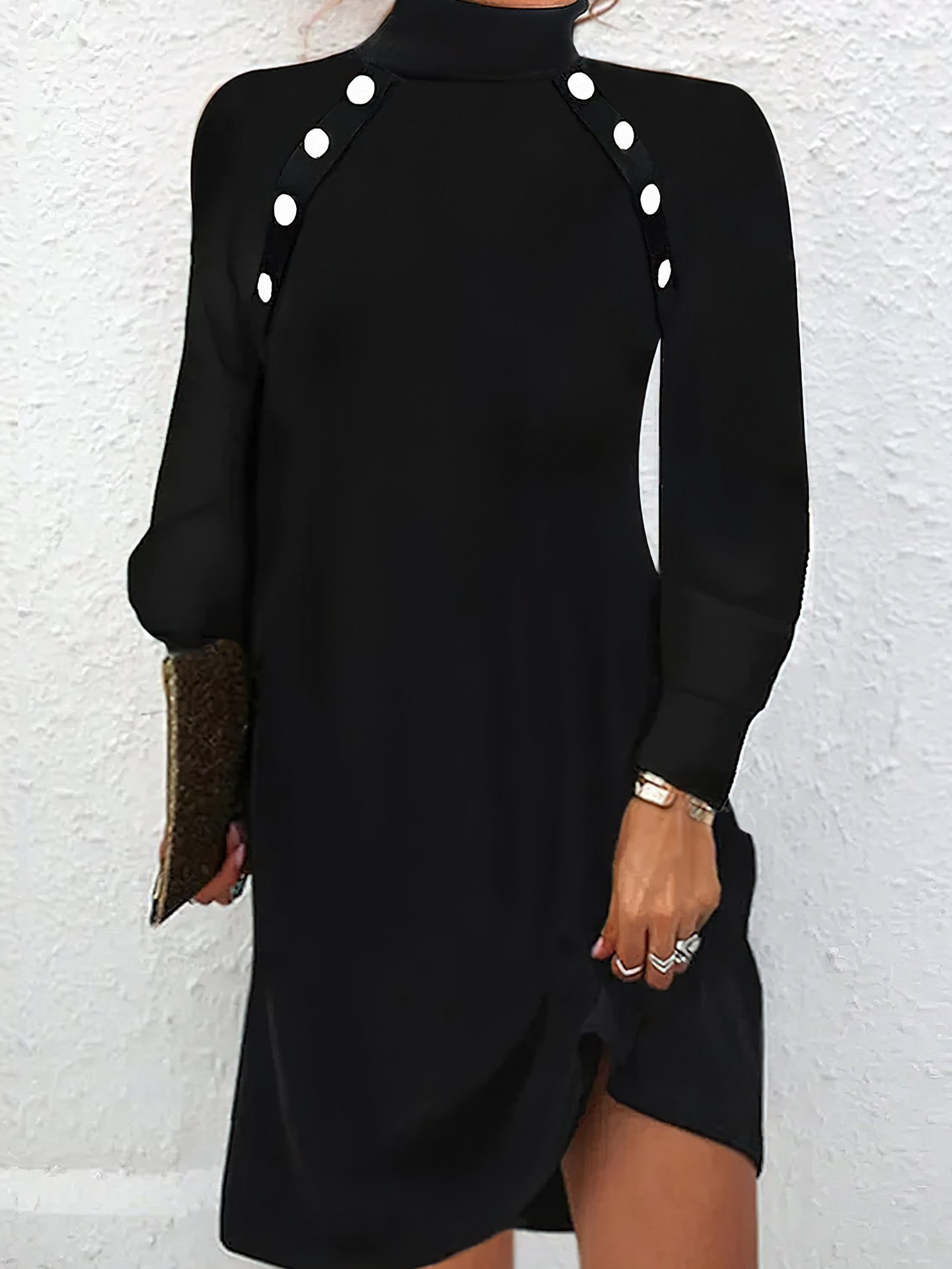 Jersey Turtleneck Casual Loose Dress With No