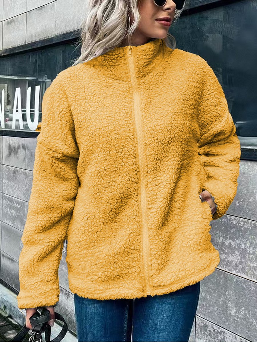 Casual Plain Others Fluff/Granular Fleece Fabric Jacket