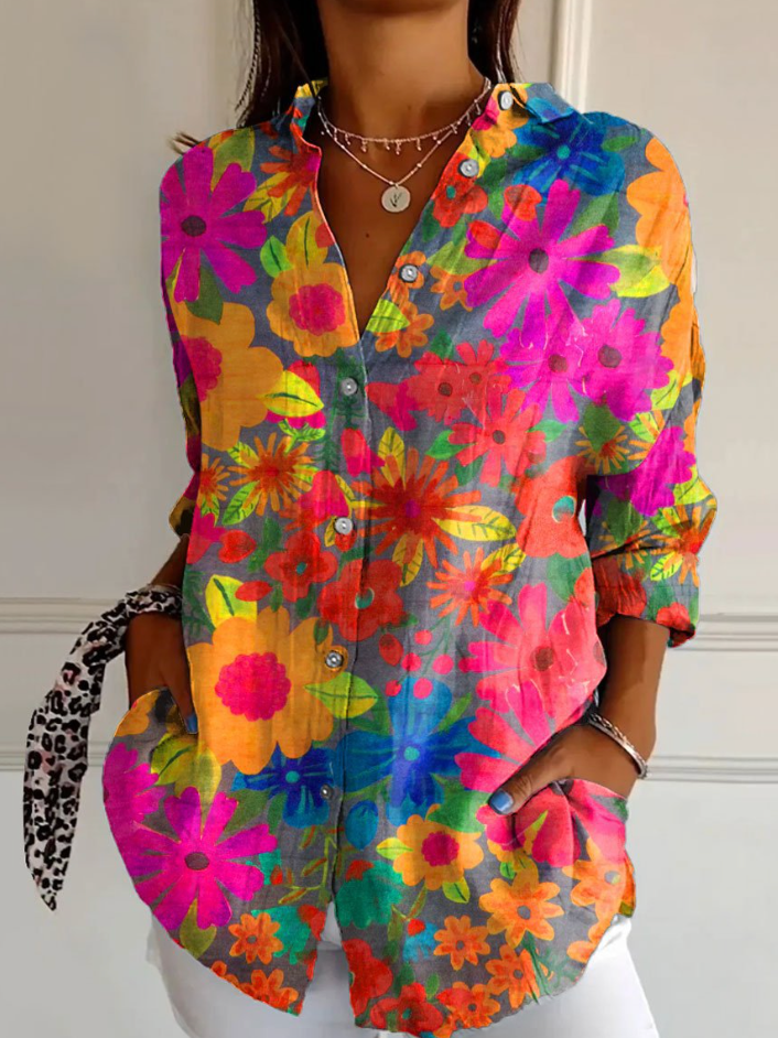 Casual Floral Loose Shirt Collar Shirt