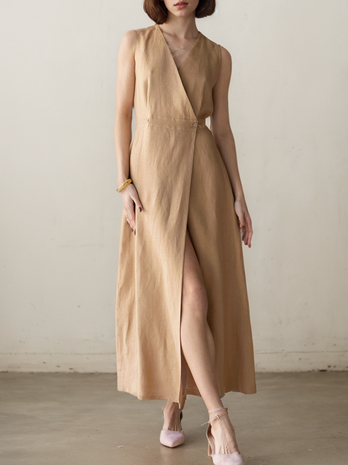 Linen Plain Dress With No