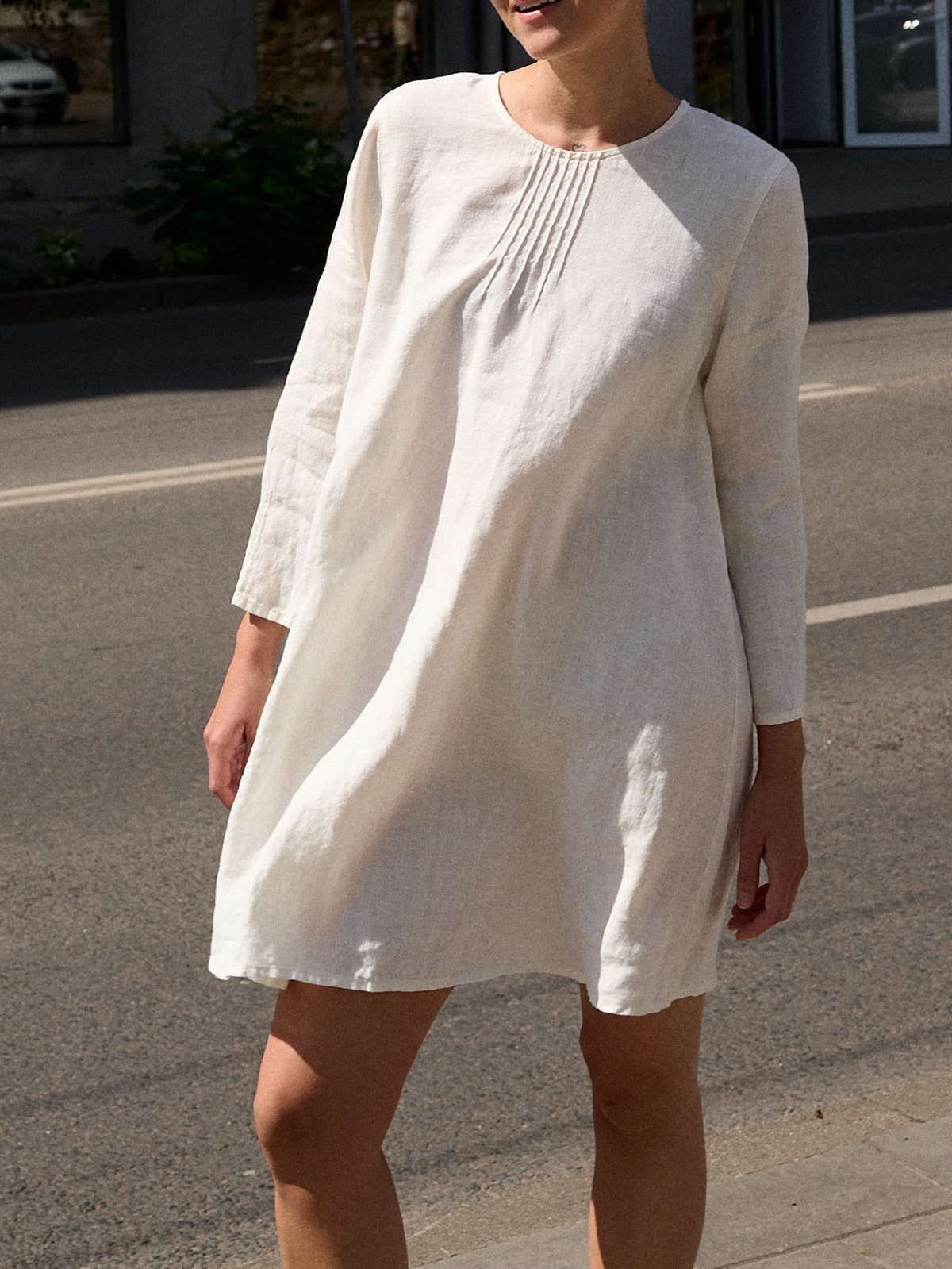 Cotton And Linen Linen Dress With No