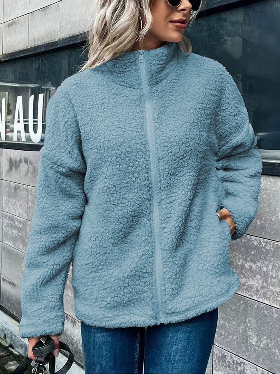 Casual Plain Others Fluff/Granular Fleece Fabric Jacket