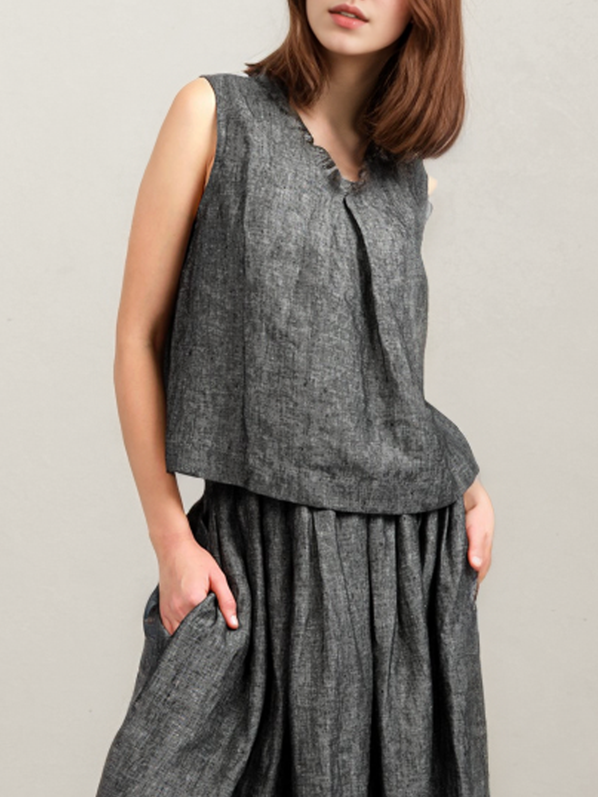 V Neck Linen Loose Cotton And Linen Tank Top