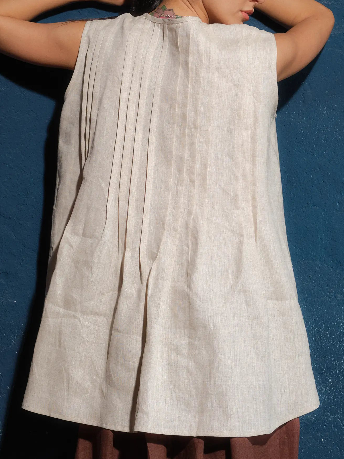 Loose Plain Linen Crew Neck Tank Top