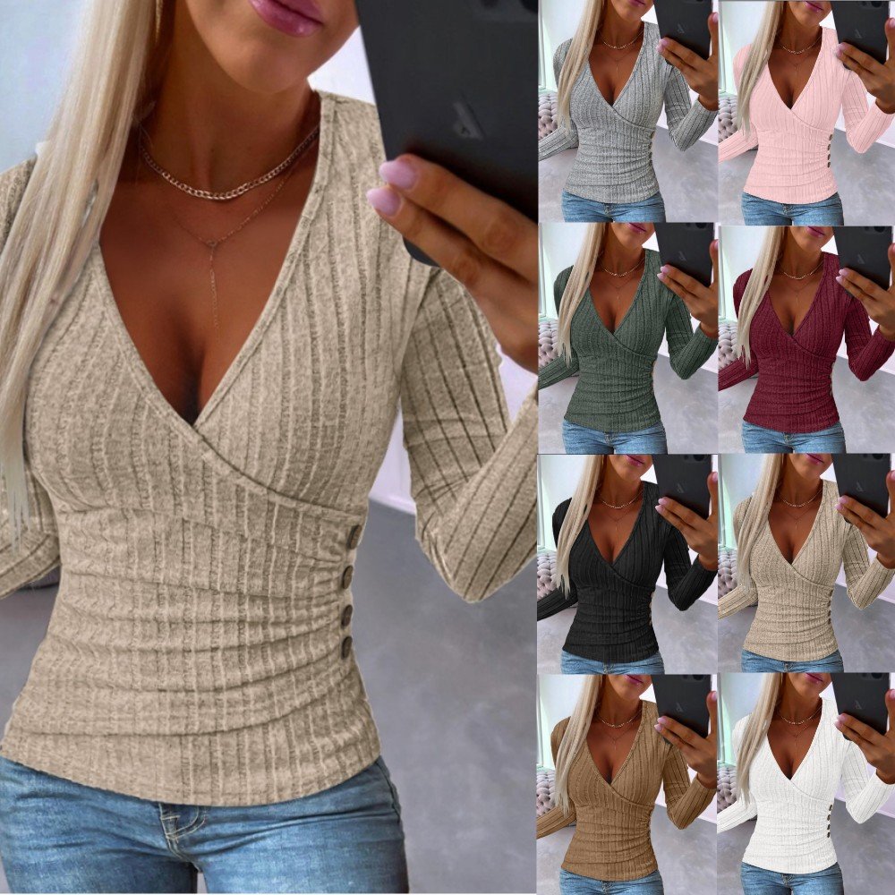 Plain Regular Fit Casual V Neck Knit Top