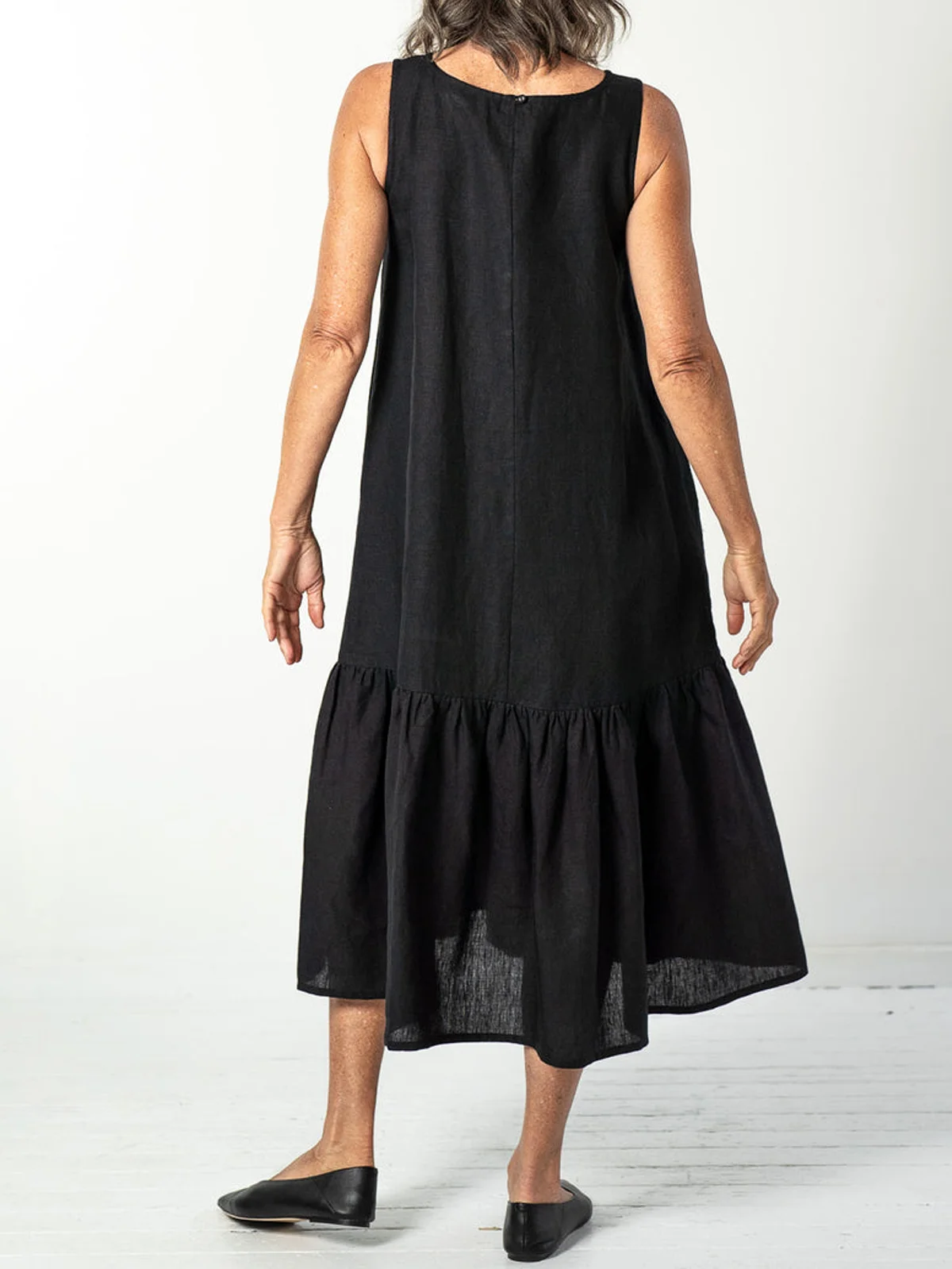 Cotton And Linen Loose Linen Dress With No